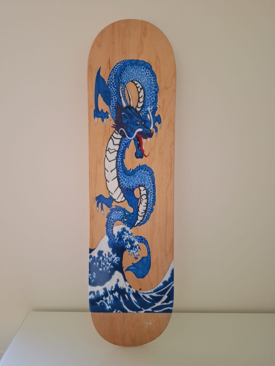 Photorealistic Animal Painting By One Air Art Studio, 8 X 31", Water Dragon, Original Artwork