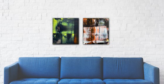 "Who Wore It Best" - Save As A Series - Original PMS Abstract Acrylic Painting Diptych On Recycled/Upcycled Wooden Panels - 28.25" x 14.5"