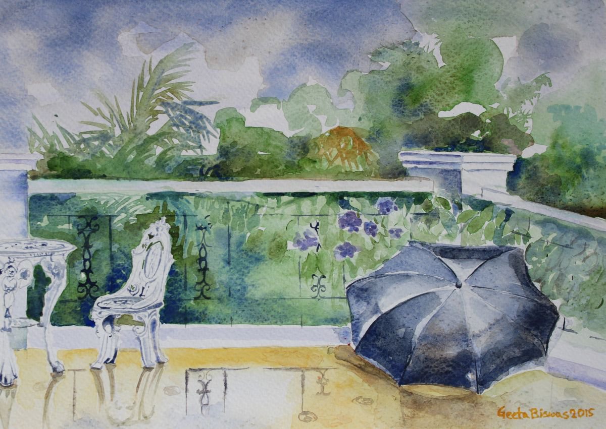 Rainy Day, small watercolor painting, gift, by Geeta Yerra