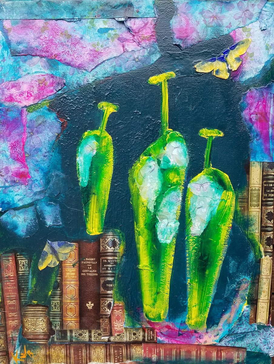 Impressionistic Still Life Painting By Kevin Blake, 12 X 16", Mysterious Bookends Ii, Original Artwork