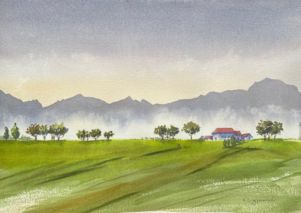 Impressionistic Landscape Watercolour By Krystyna Szczepanowski, 14 X 10", Swiss Landscape, Original Artwork