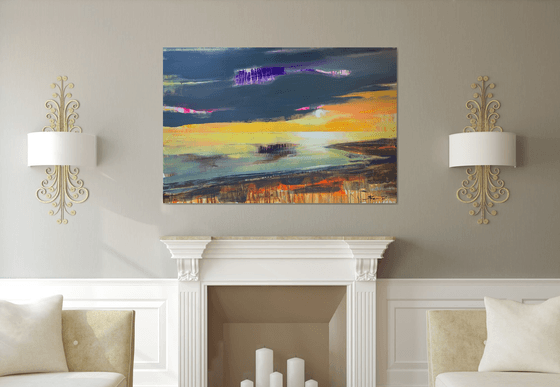 XL Big seascape - "Bright sky" - Expressionism - Minimalism - Sea - Ocean - Sunset