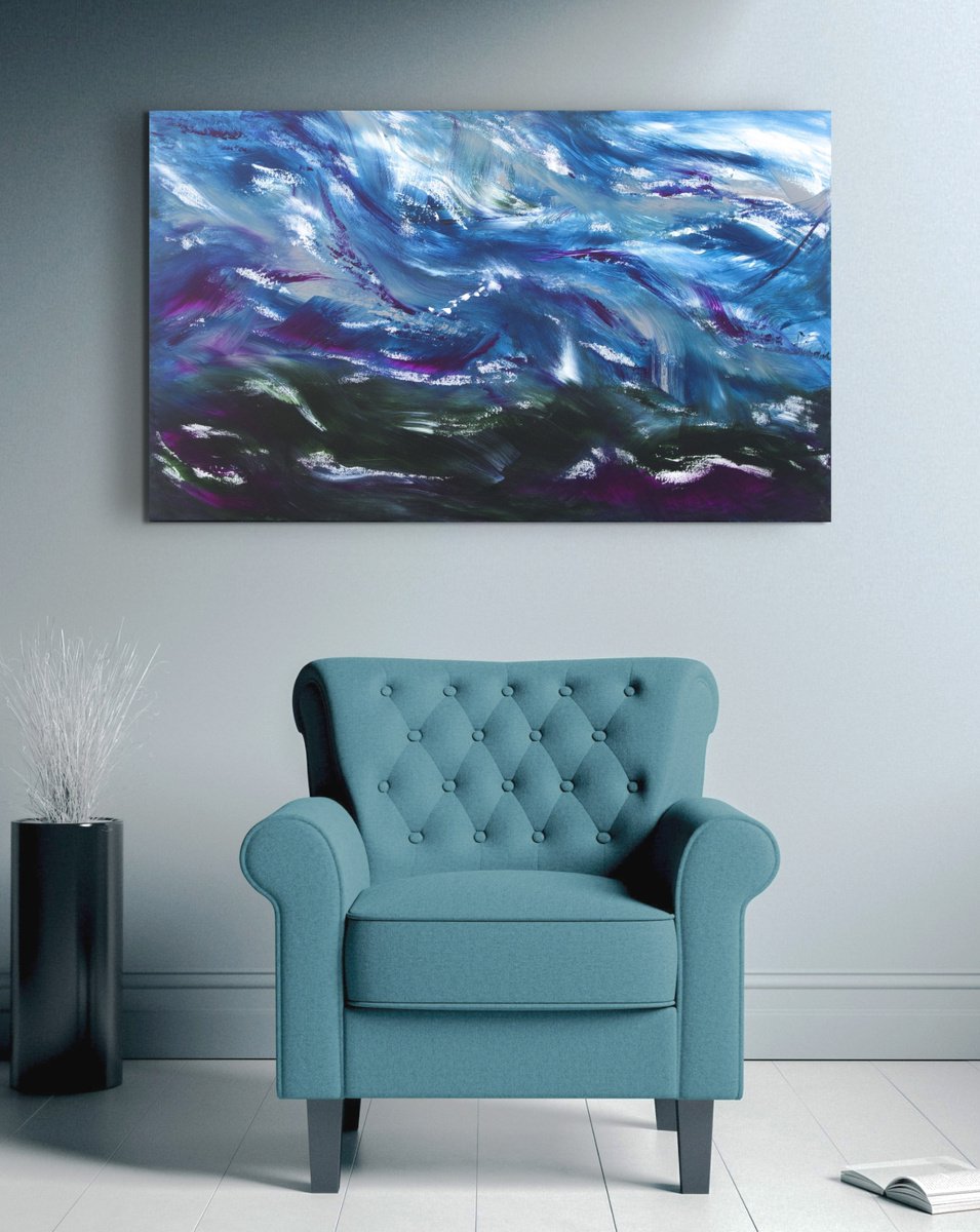 Abstract Landscape Acrylic Painting By Davide De Palma, 39 X 24, My Stormy Sea, Original Artwork