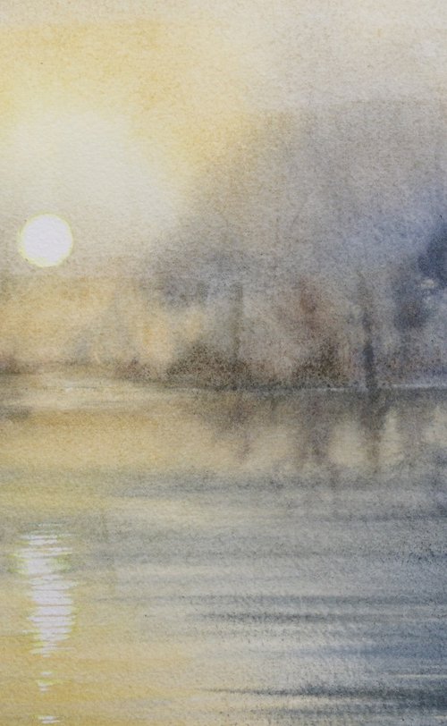 A Misty Sunrise on the Lake – by Olga Beliaeva Watercolour