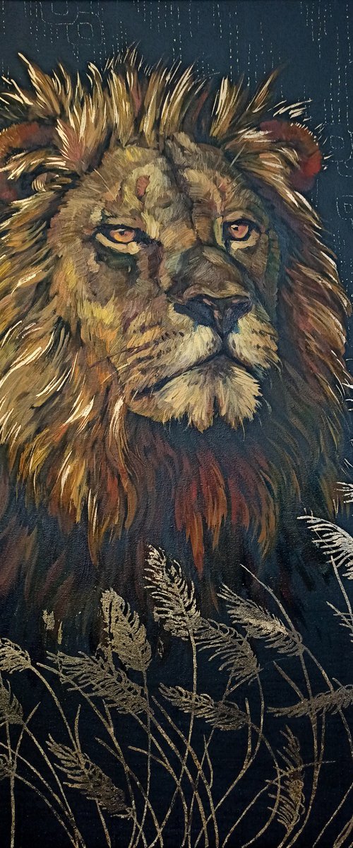 Lion in  savannah by Alona Vakhmistrova