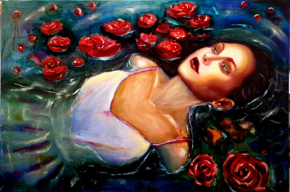 Impressionistic Portrait Oil Painting By Leezee Lee ( Georgiana L. Nicolae), 36 X 24", To The Shoreline, Original Artwork