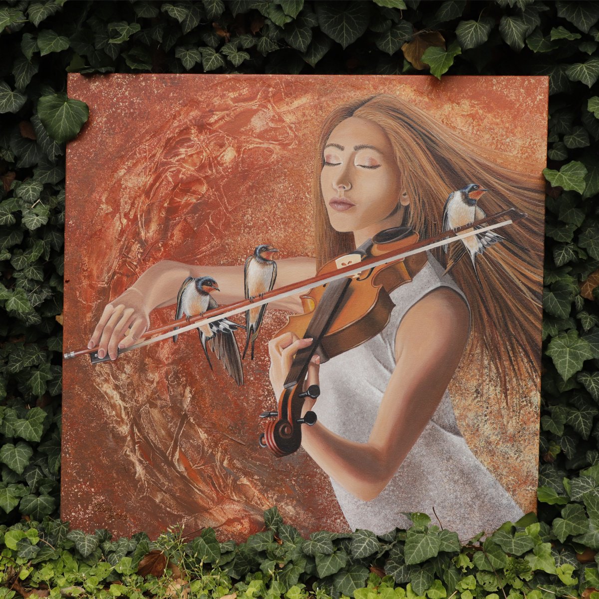 Impressionistic Portrait Acrylic Painting By Zuzana Murenji Domonkos, 31 X 31", The Symphony Of Silence(Viola), Original Artwork