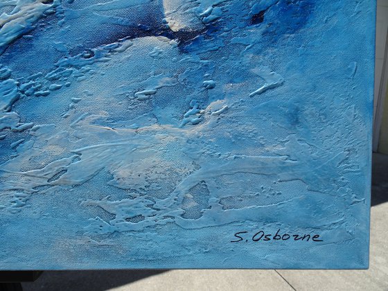 Large Blue Abstract Textured Painting Modern Art with Heavy Texture. Abstract Landscape Contemporary Seascape Artwork for Livingroom or Bedroom