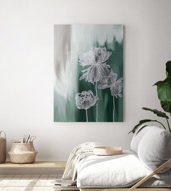 "Emerald Thinness 3" Abstract flower art