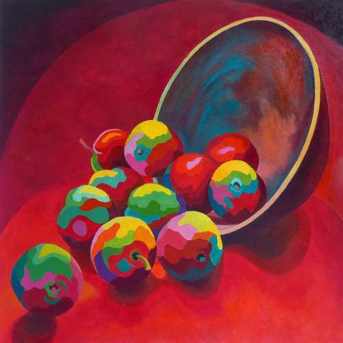 IN RED - SPILLED BOWL OF APPLES by Stephen Conroy