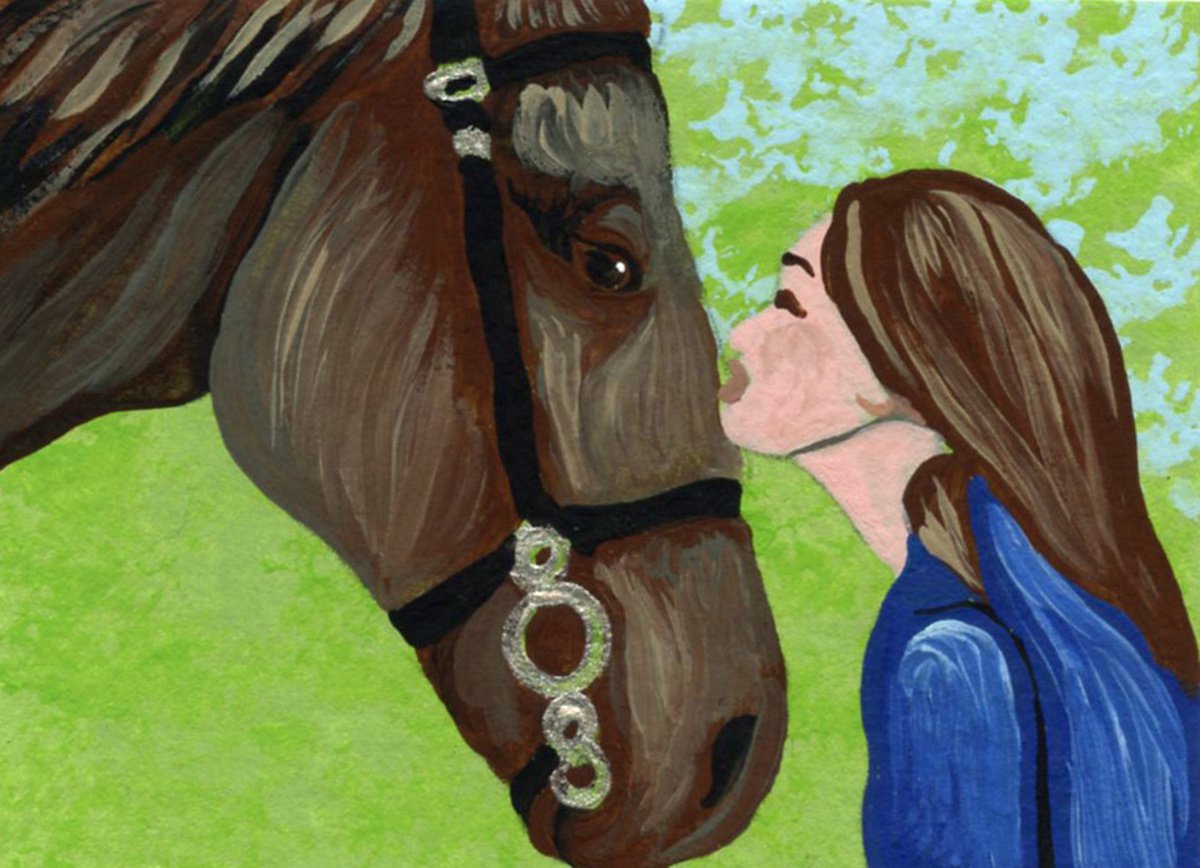ACEO ATC Original Miniature Painting Horse Human Love Art-Carla Smale by carla smale