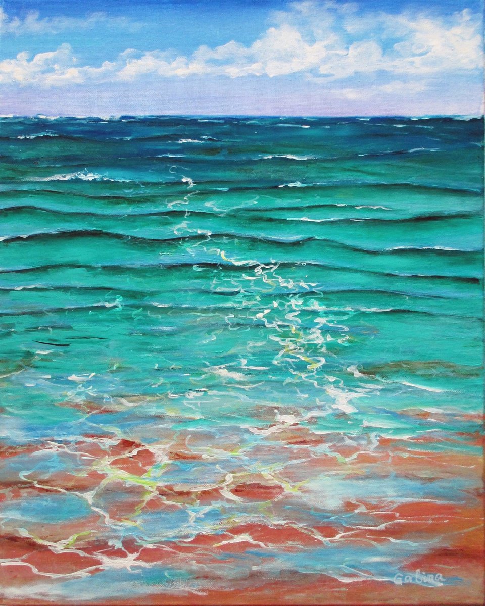 Abstract Landscape Acrylic Painting By Galina Victoria, 16 X 20, Ocean, Original Artwork