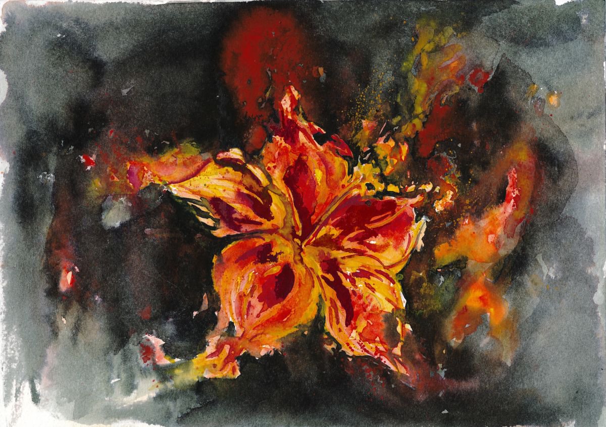 Expressive Botanical Watercolour By Doriana Popa, 12 X 8, Lilly, Original Artwork