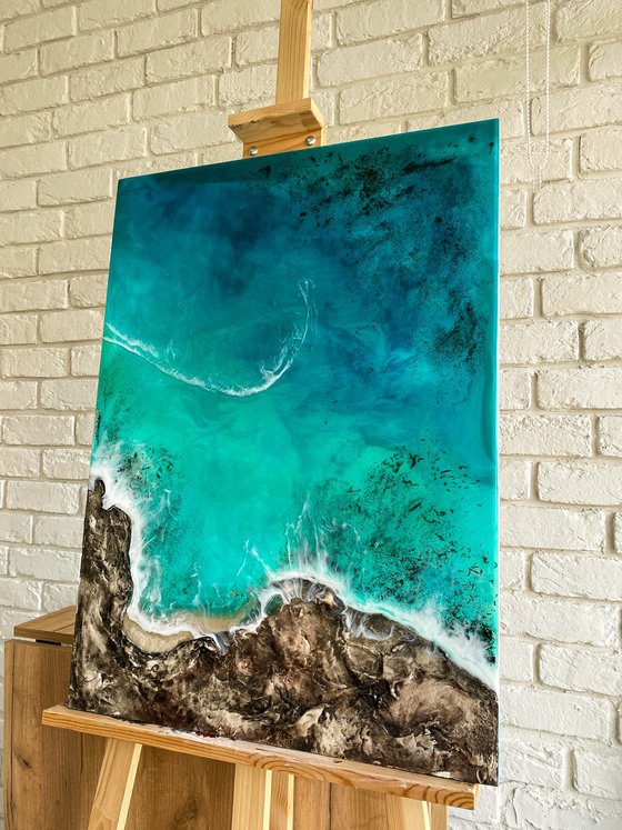 Ocean Resin Art on Wood