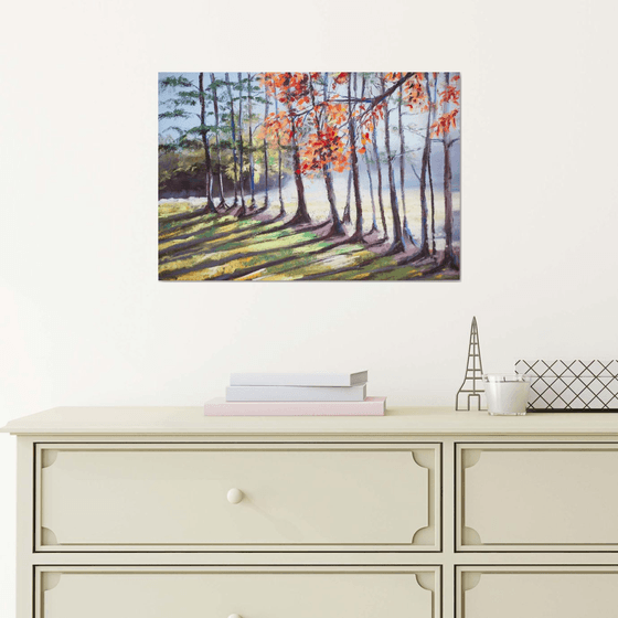 Fall in forest. Original small painting autumn interior impressionism decor interior