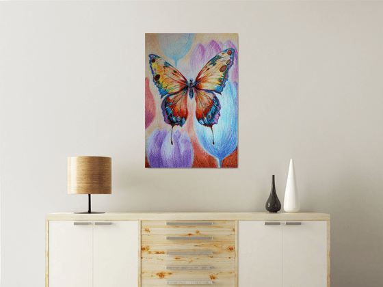 Vibrant Flight, Paper, Oil Pastel, 86x59 cm