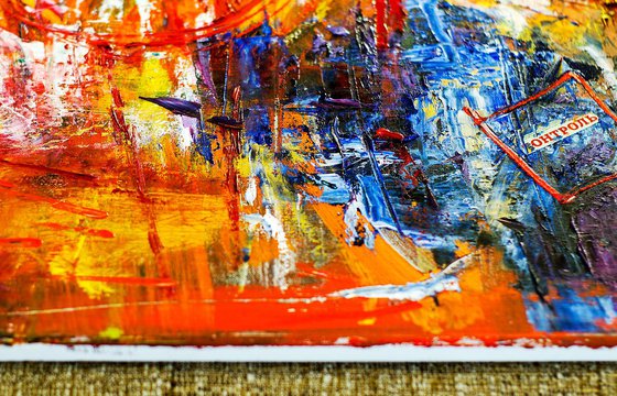 Strict Control. Colorful Abstract Expressive Oil Painting. Signed, Handmade.