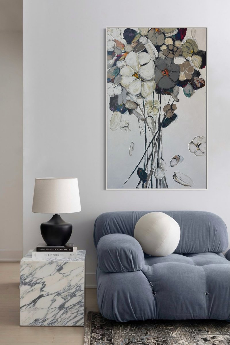 Impressionistic Botanical Acrylic Painting By Tetiana Hutsul, 37 X 61", Heart Of A Woman, Original Artwork