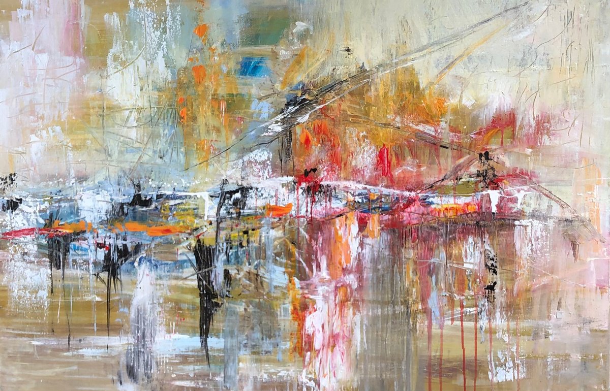 Abstract Acrylic Painting By Snezana Djordjevic, 47 X 31", Whisper Of The Heart, Original Artwork