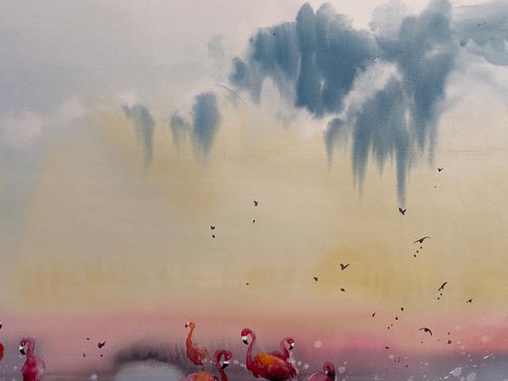 SOLD Watercolor “Flamingos Heaven” perfect gift