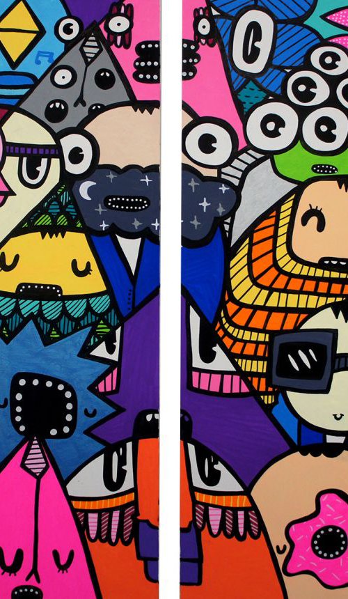 Cosmic Crowd - Diptych by Kev Munday