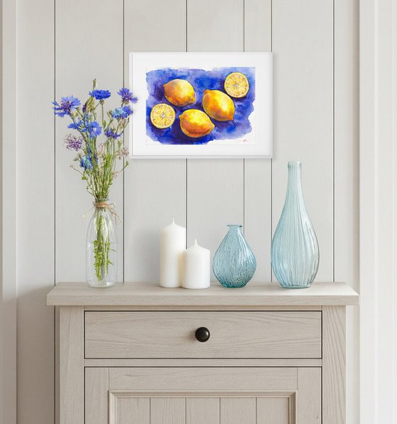 Yellow Lemons on Blue
