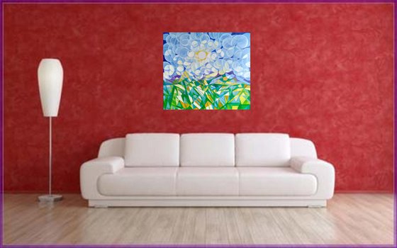Morning (80x90cm, cubism, oil painting, ready to hang)
