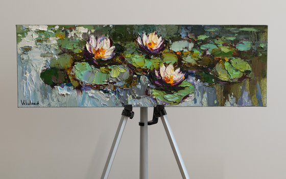 Pond flowers  Impasto Original Oil painting