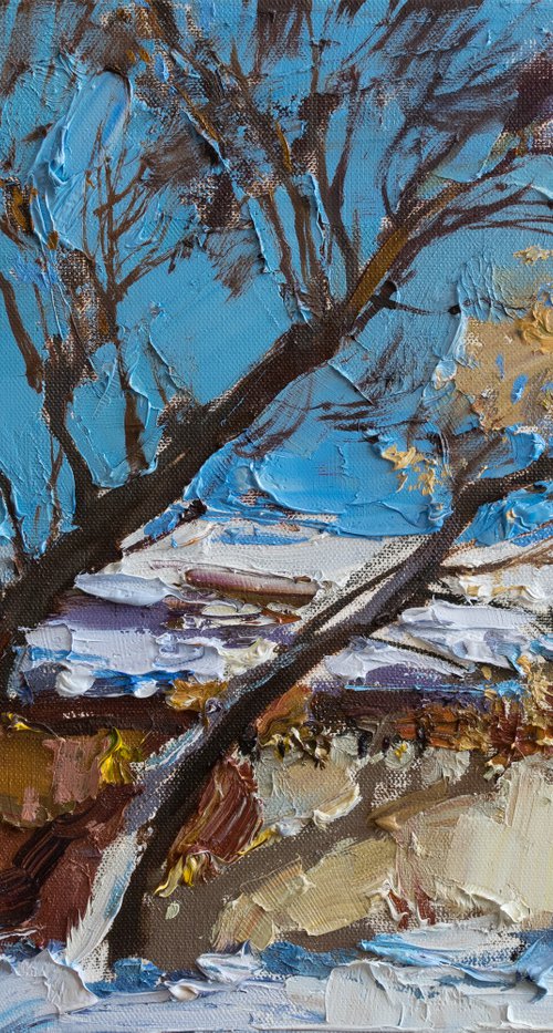 Winter  - Original oil Landscape painting by Anastasiia Valiulina