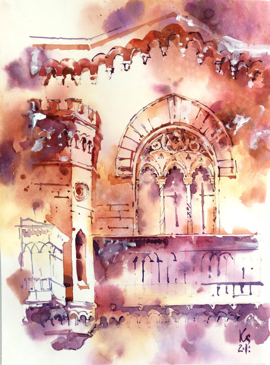 Illustrative Cityscapes Watercolour By Ksenia Selianko, 11 X 15", Romantic Arch, Odessa, Original Artwork