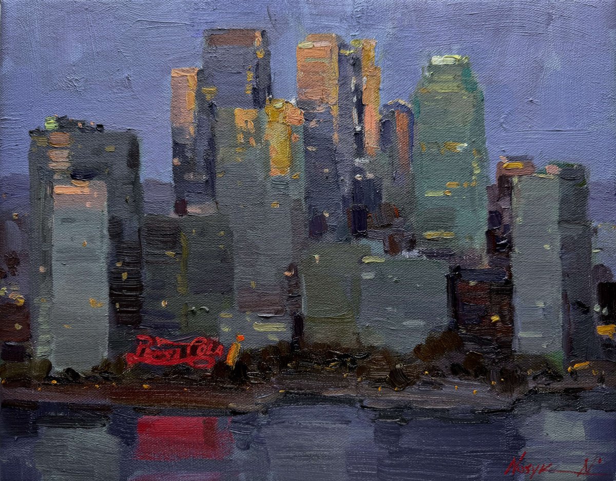 Impressionistic Cityscapes Oil Painting By Nataliia Nosyk, 14 X 11", Twilight Glow, Original Artwork