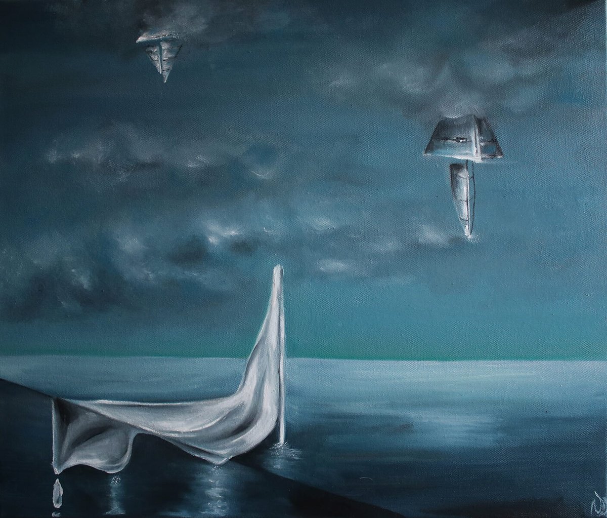 Surrealistic Landscape Oil Painting By Vanessa T Stefanova, 24 X 20", Surrender, Original Artwork