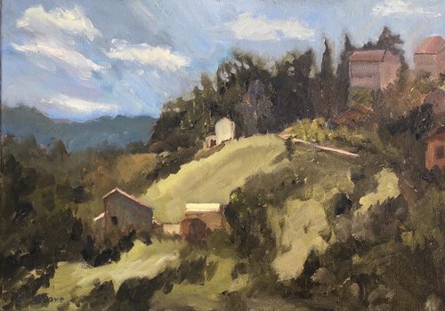 View from the terrace, Montelparo. An original oil painting by Julian Lovegrove Art