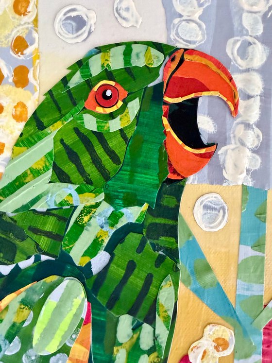 Green Parrot and Banksias Bird Painting