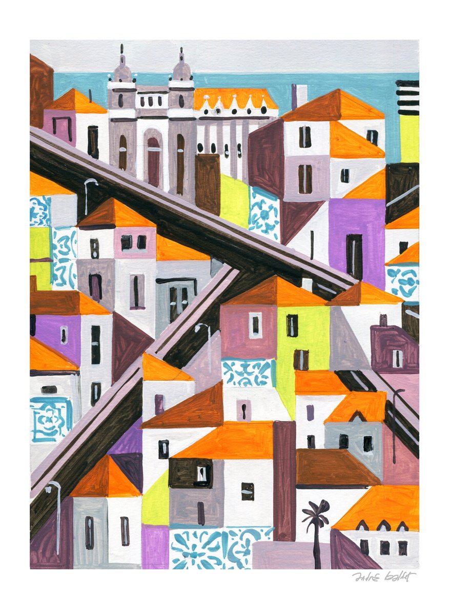 Urban And Pop Acrylic Painting , Lisbon-05 By Andre Baldet, 10 X 13, Artwork For Sale On Artfinder