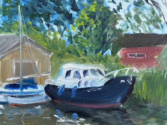 Boats in Zandpol, The Netherlands. Plain air
