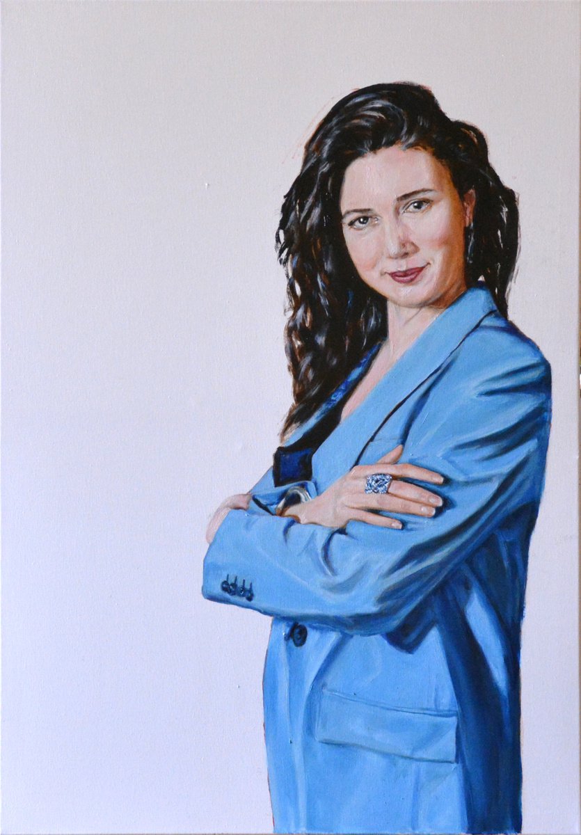Impressionistic Portrait Oil Painting By Anna Brazhnikova, 28 X 39, Self-Portrait Of The Artist, Original Artwork