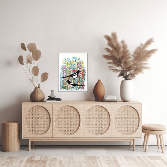 Magpies in the wildflowers