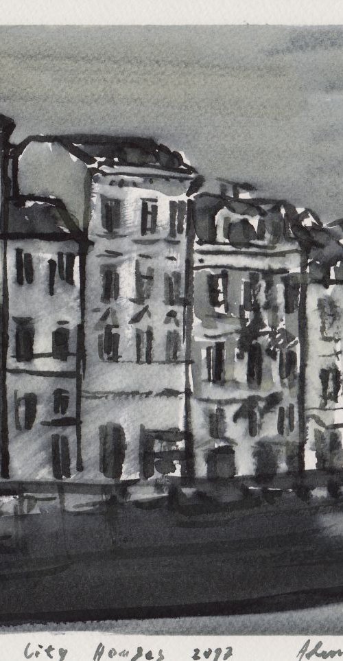 City Houses - From Cycle City, 2017, ink on paper, 20.2 x 25 cm by Alenka Koderman