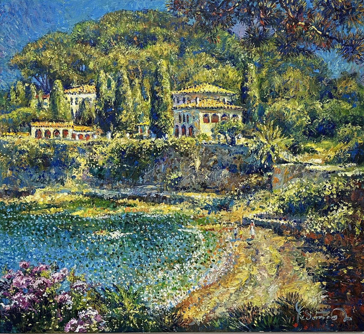 Impressionistic Landscape Oil Painting By Andrii Chebotaru, 39 X 35, Azure Coast Dream, Original Artwork