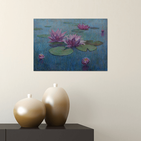 Pink Water Lilies. Original drawing, gift, wall art, interior art, interior design, stylish art, present, pop