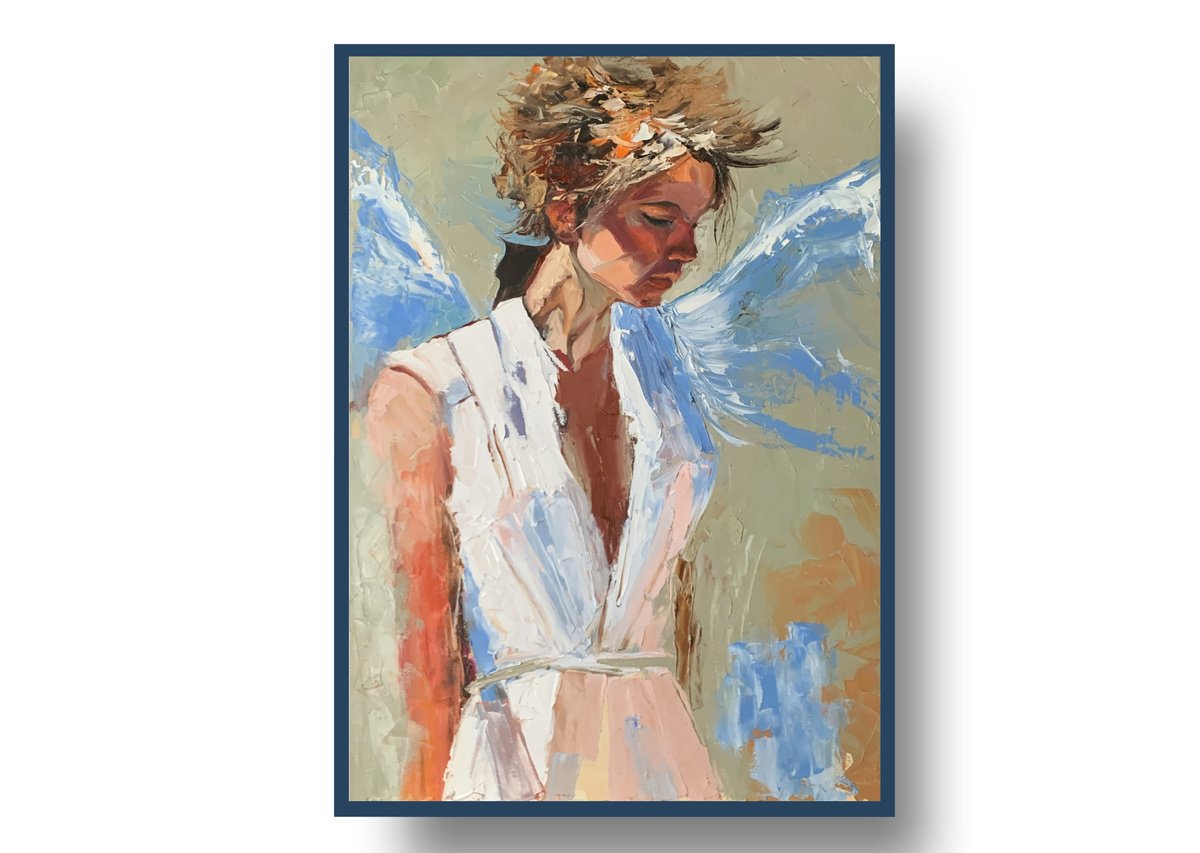 Expressive Portrait Oil Painting By Vita Schagen, 20 X 28", Angel. #18, Original Artwork