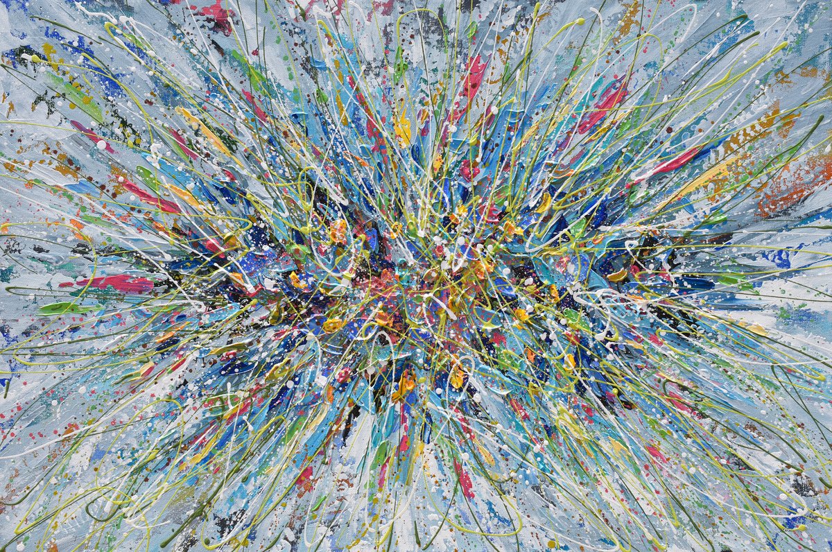 Organic Abstract Acrylic Painting By Olga Tkachyk, 36 X 24", Abstract Floral Bouquet, Original Artwork