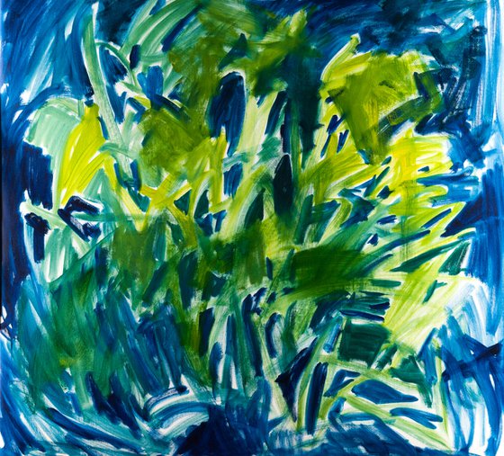 Abstract tall grasses in green and blue - READY TO HANG