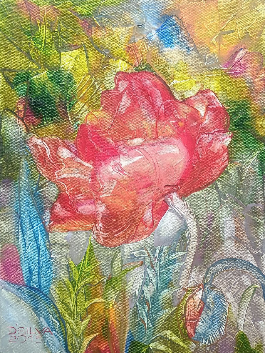 Impressionistic Botanical Oil Painting By Silvija Drebickaite, 12 X 16", Poppy Blossom, Original Artwork