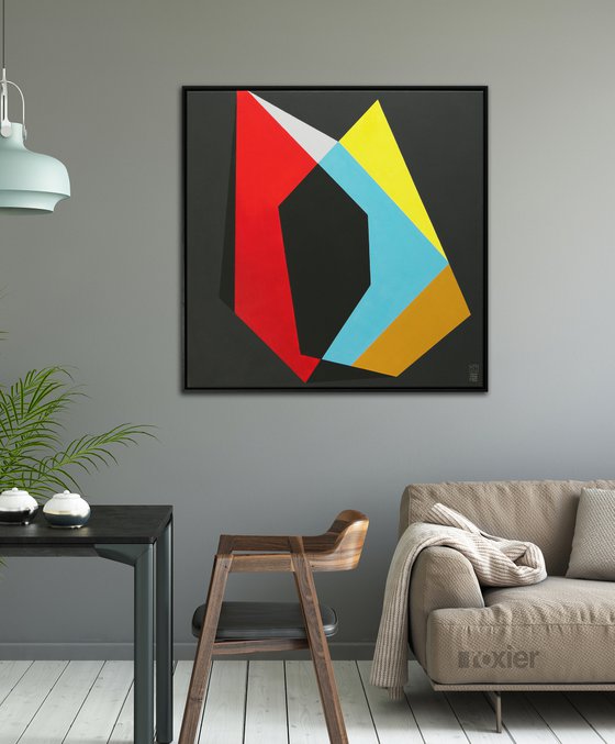 Abstract Painting - Black Diamond - 95x95CM - Incl. Frame - Ronald Hunter - 46J