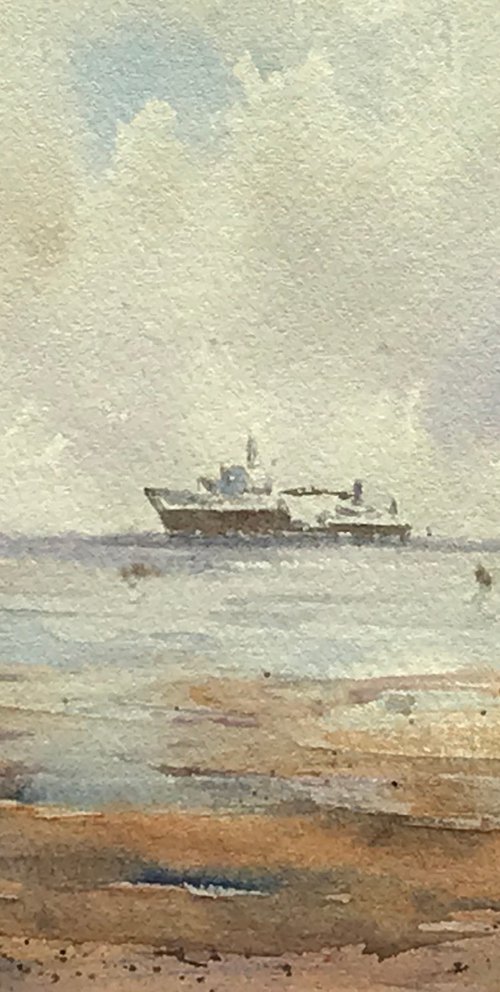 Ship in the bay. by Vicki Washbourne