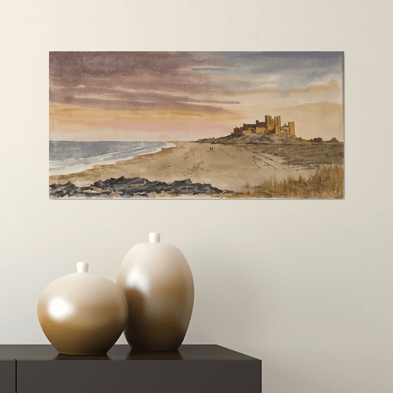 A Watercolour on Canvas!  Evening Glow at Bamburgh Castle