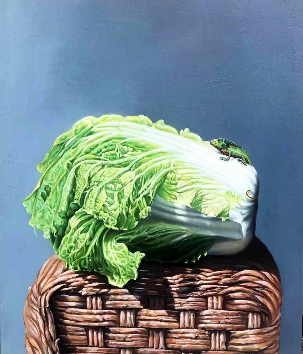 still life:cabbage on the basket by Kunlong Wang