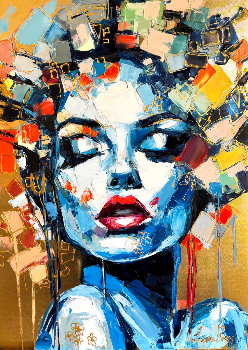 Expressive Portrait Oil Painting By Lana Frey, 20 X 28", Whim Of Summer, Original Artwork